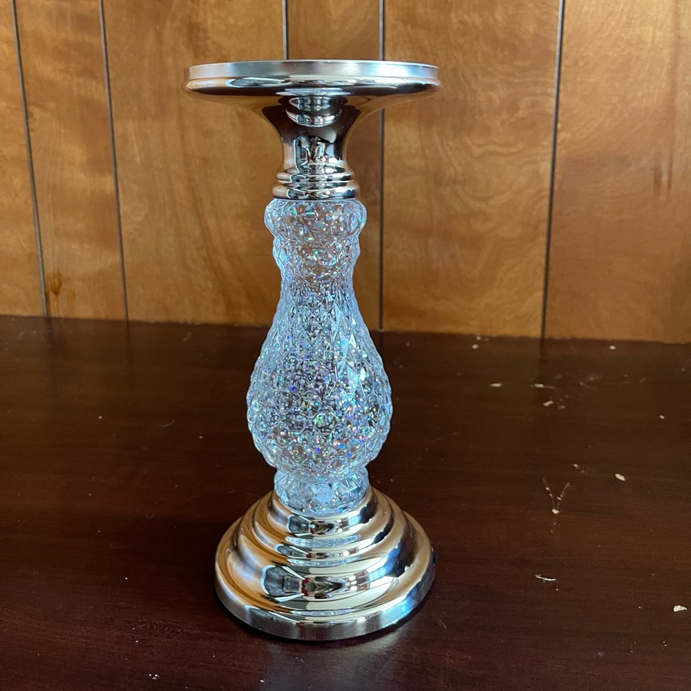 NWT Bath & Body Works SILVER SWIRLING GLITTER PEDESTAL 3-Wick Candle Holder
